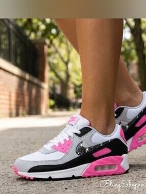 Bling Nike Air Max 90 Shoes With Black Swarovski Crystals Womens 🖤